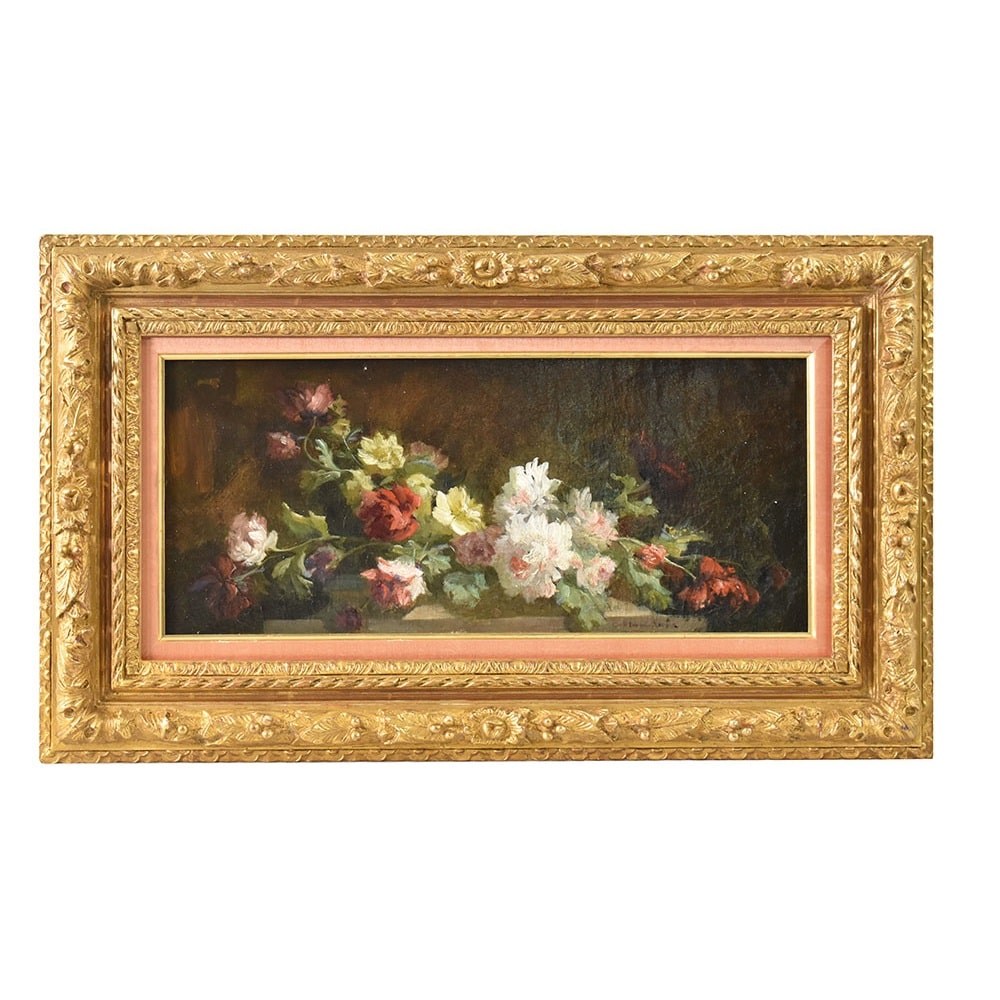 QF600 1 antique floral painting flower still life oil painting19th.jpg